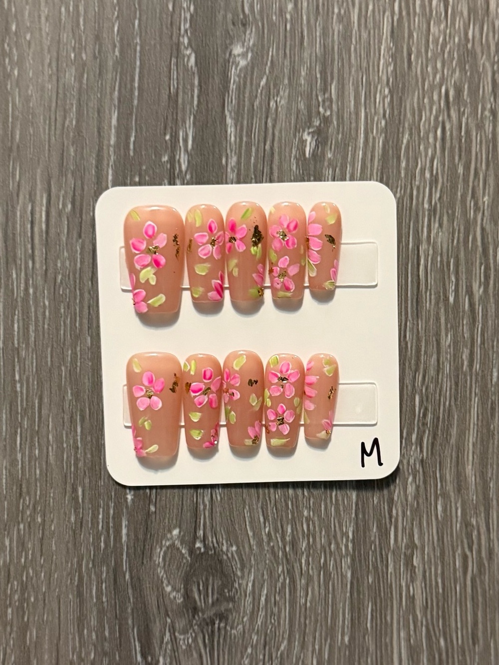 Press-On Coffin Nail Set in Pink Floral Design